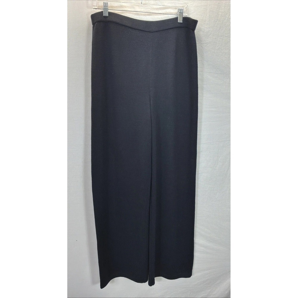 St. John Collection Santana Knit Wool Blend Wide Leg Pants Size L Black Pull On